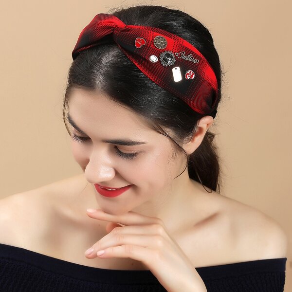 

Heart Decor Plaid Hair Hoop, Red