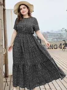 Mulvari Váy xòe xếp nếp họa tiết hoa cỡ lớn cho mùa hè - màu đen - Xem 3