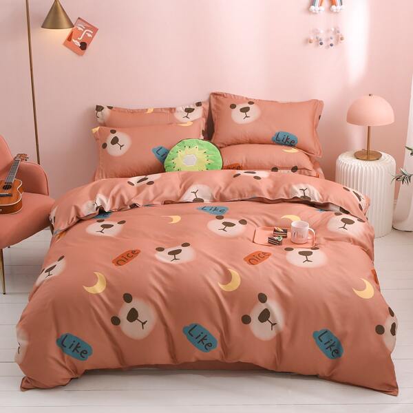 

Cartoon Graphic Bedding Set Without Filler, Coral pink