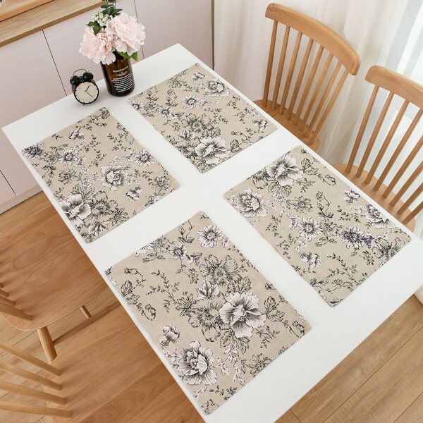 

4pcs Flower Print Placemat, Multicolor