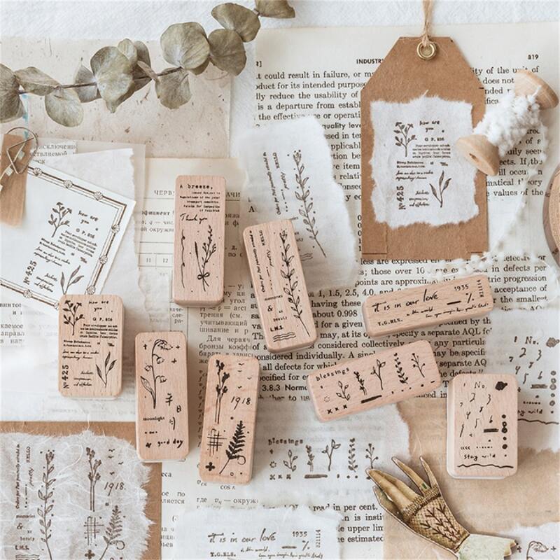 

1pc Random Plant Pattern Wooden Stamp, Khaki