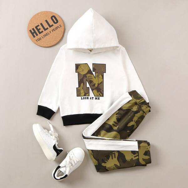 

Toddler Boys Slogan Graphic Hoodie & Side Stripe Sweatpants, Multicolor