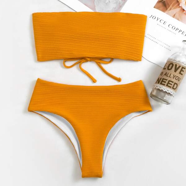

Rib Bandeau Bikini Swimsuit, Yellow