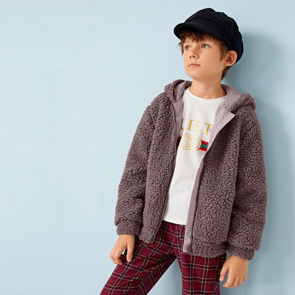 

Boys Zip Up Hooded Teddy Coat, Purple