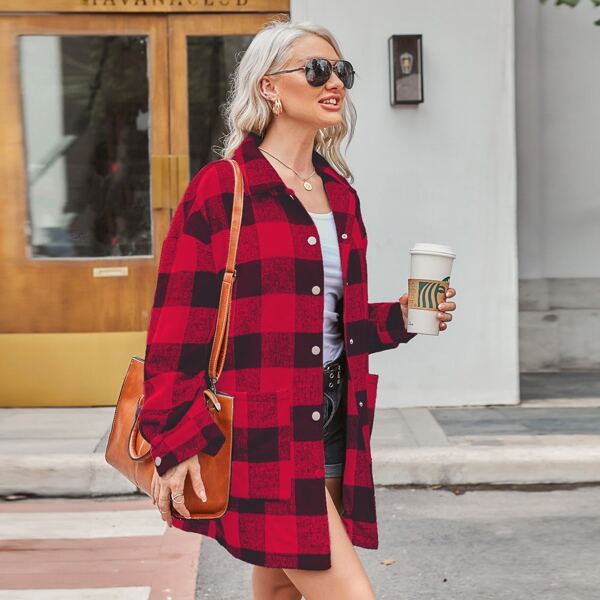 

Gingham Print Button Through Overcoat, Multicolor