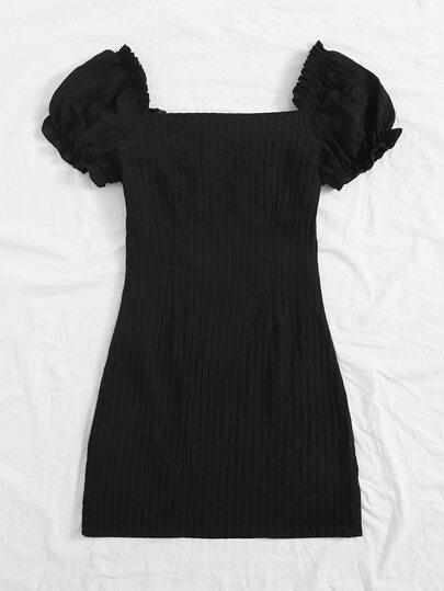 Plus Tie Neck Frill Trim Ruched Bust Dress