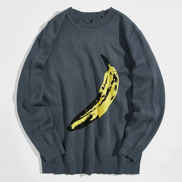

Men Banana Pattern Sweater, Dark grey