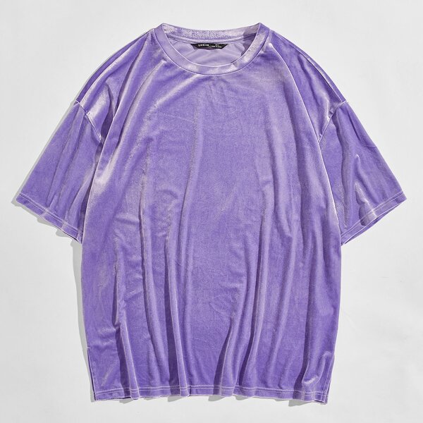 

Men Drop Shoulder Velvet Tee, Violet purple
