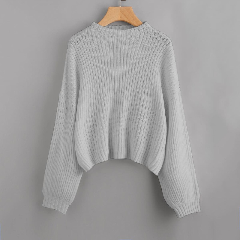 

Drop Shoulder Chunky Knit Sweater, Light grey