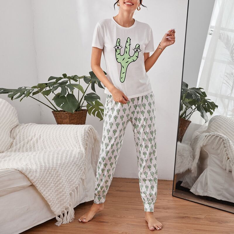 

Cactus Print PJ Set, White