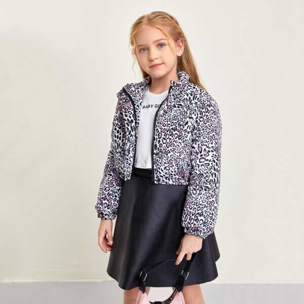 

Girls Zipper Front Leopard Puffer Jacket, Multicolor