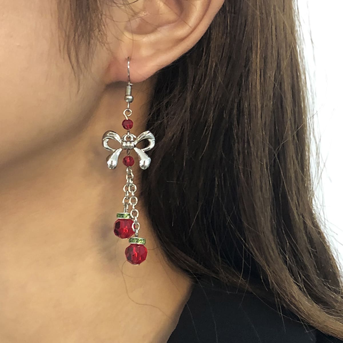 

Halloween Bead Decor Bow Drop Earrings, Silver