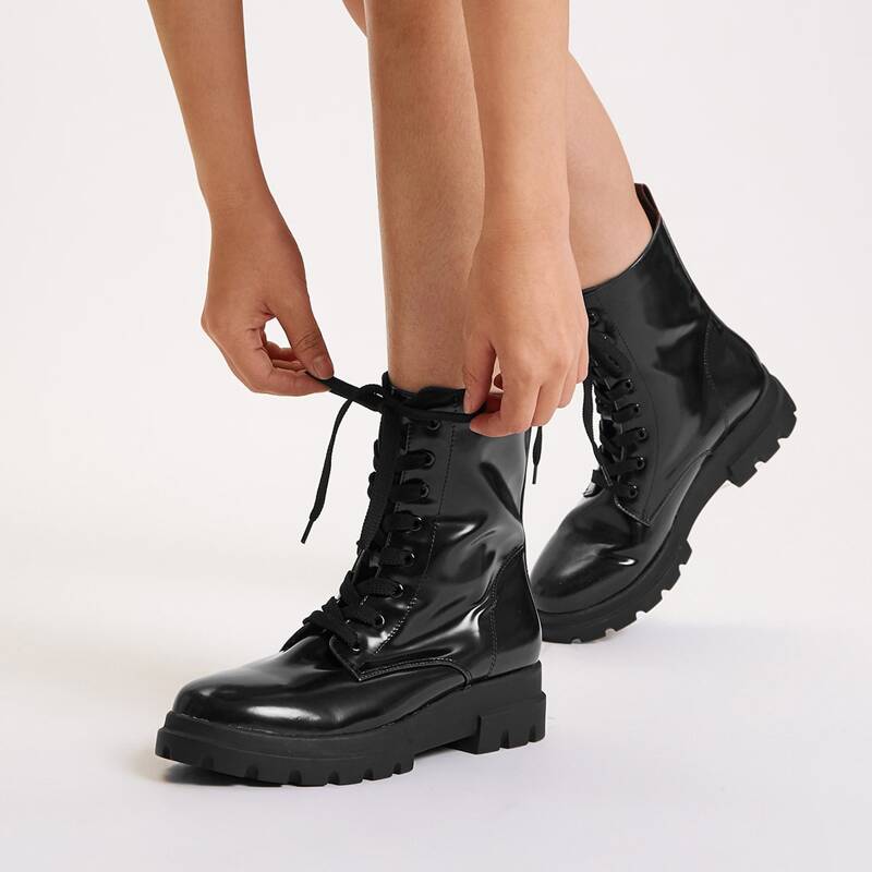 

Minimalist Lace-up Front Combat Boots, Burgundy