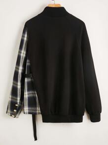 SHEIN 小高領拼接格紋插肩袖運動衫