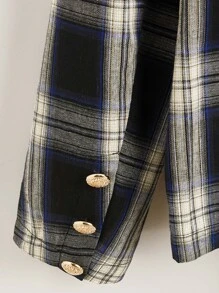 SHEIN 小高領拼接格紋插肩袖運動衫