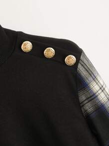 SHEIN 小高領拼接格紋插肩袖運動衫