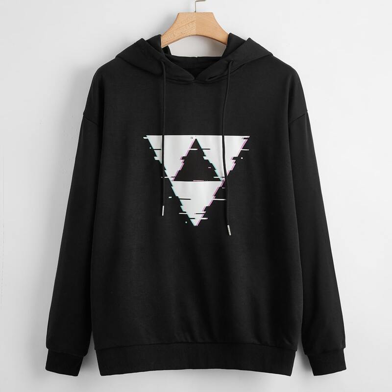 

Guys Geo Print Drawstring Hoodie, Black