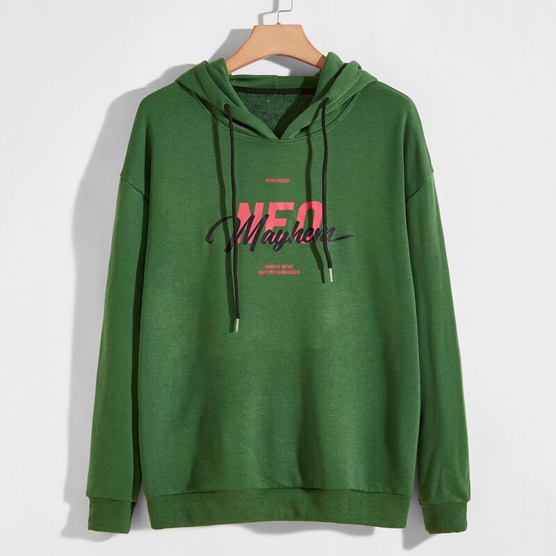 

Guys Letter Graphic Drawstring Hoodie, Green