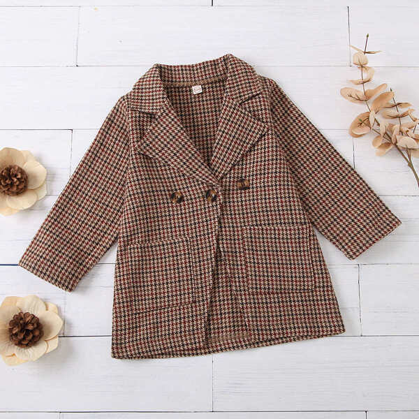 

Toddler Girls Houndstooth Print Dual Pocket Overcoat, Multicolor