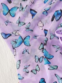 3packs Butterfly Print Triangle Bikini Set & Beach Skirt Summer Beach - Lilac Purple - View 6