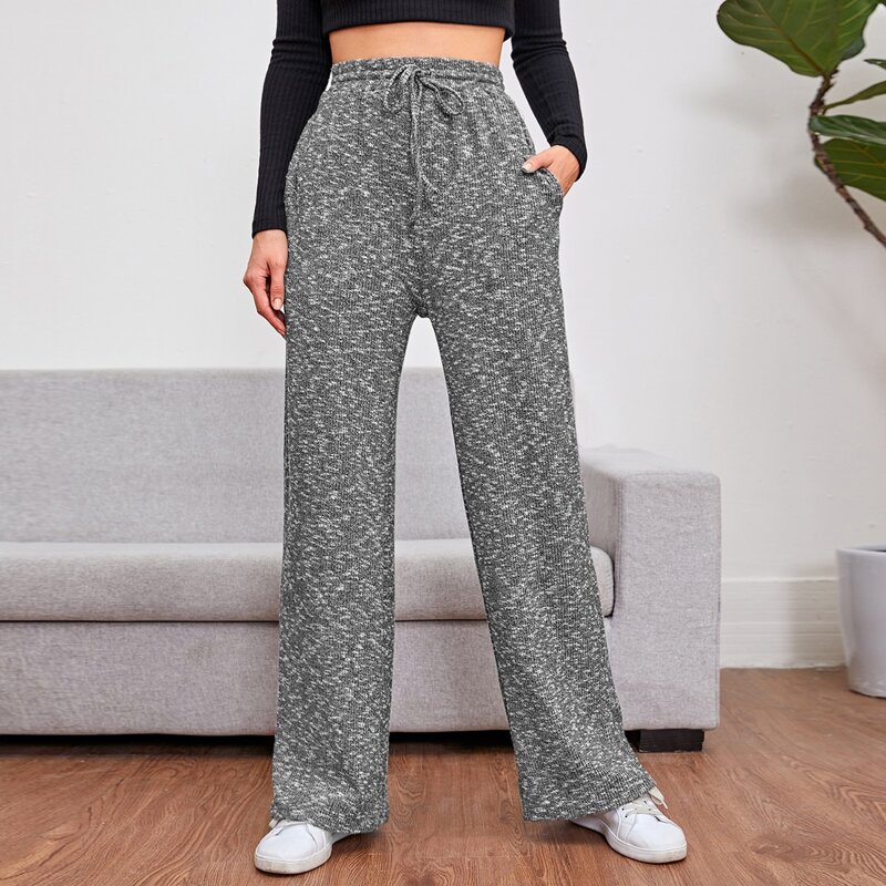 

Drawstring Waist Marled Pants, Grey
