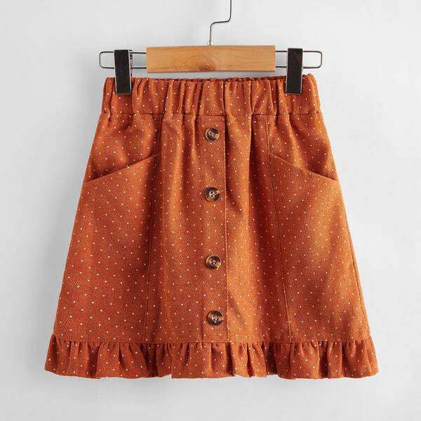 

Toddler Girls Polka Dot Ruffle Hem Skirt, Burnt orange