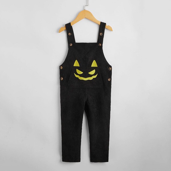 

Toddler Boys Cartoon Embroidery Corduroy Overall, Black