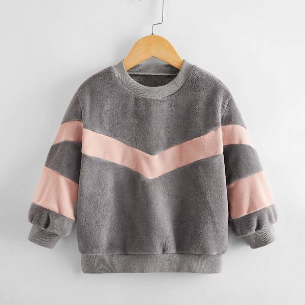 

Toddler Girls Chevron Panel Teddy Sweatshirt, Grey