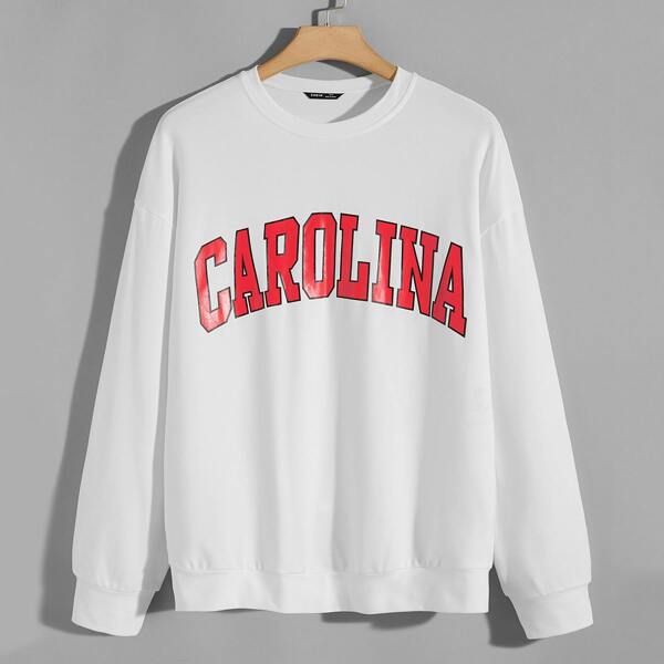 

Men Drop Shoulder Letter Graphic Pullover, White