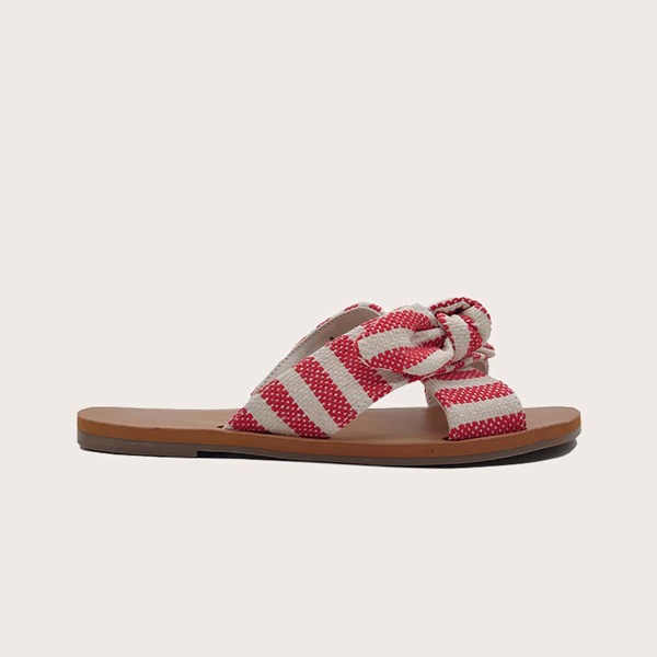 

Bow Decor Striped Graphic Slides, Red and white