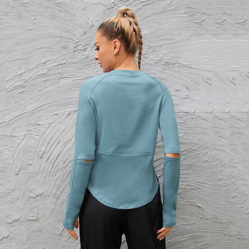

Cut Out Raglan Sleeve Sports Tee, Cadet blue