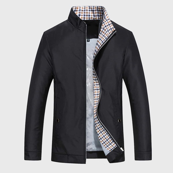 

Men Plaid Lined Zip Up Jacket, Black