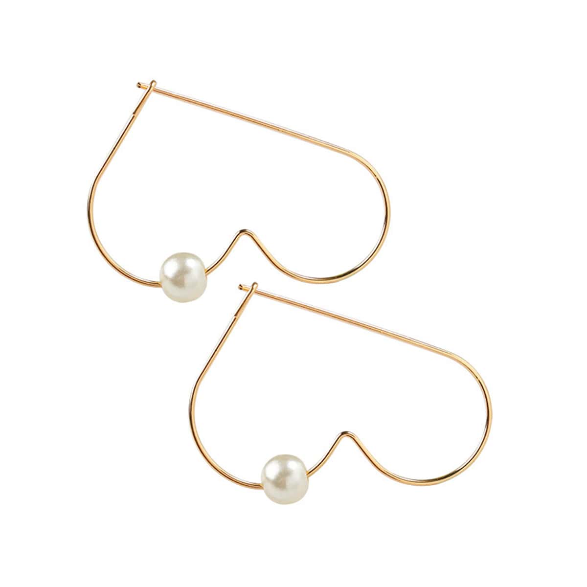 

Faux Pearl Heart Hoop Earrings, Gold