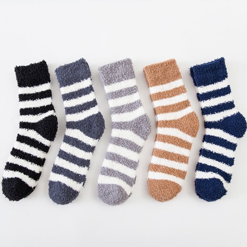 

5pairs Striped Fluffy Crew Socks, Multicolor