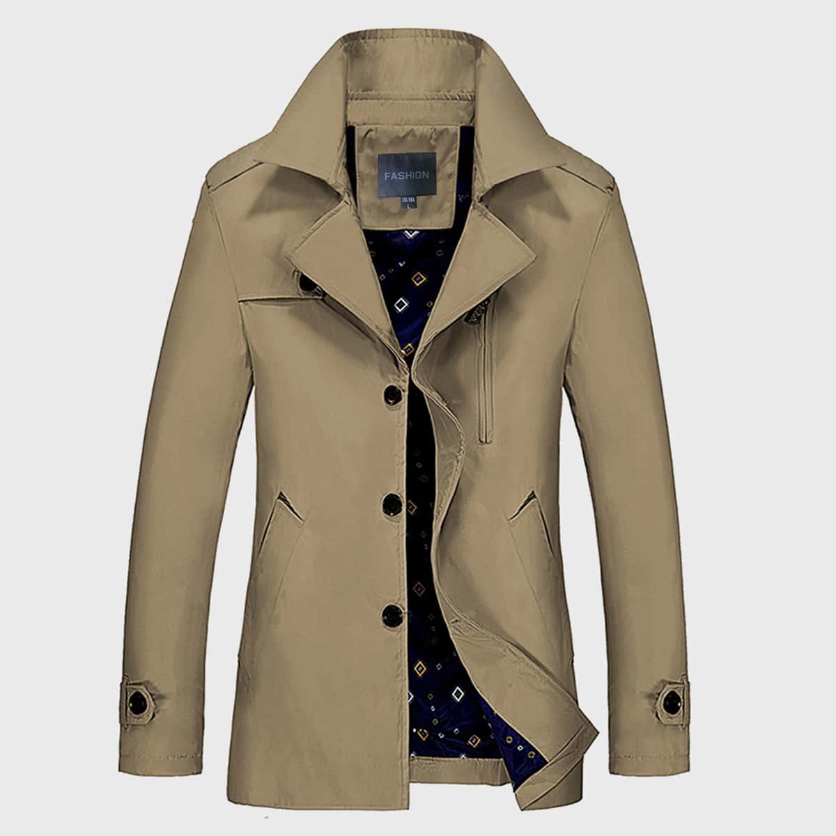 

Guys Lapel Collar Single Breasted Trench Coat, Khaki
