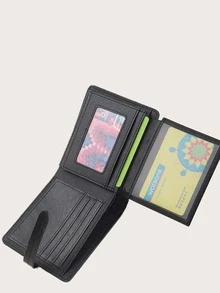 Men Minimalist Short Purse With Card Holder - Black - View 4