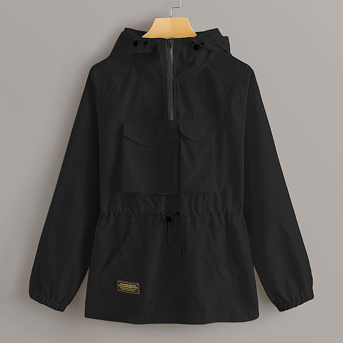 Image of Plus Half Placket Drawstring Waist Windbreaker Jacket