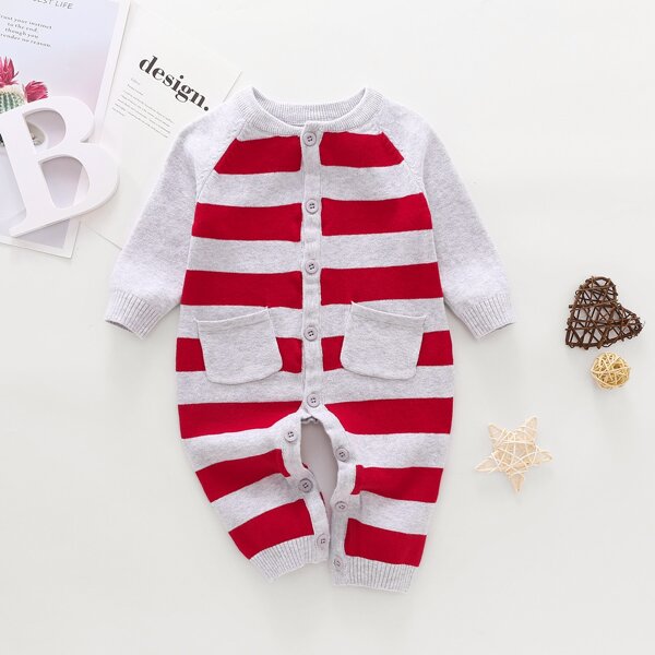 

Baby Boy Striped Dual Pocket Knit Jumpsuit, Multicolor