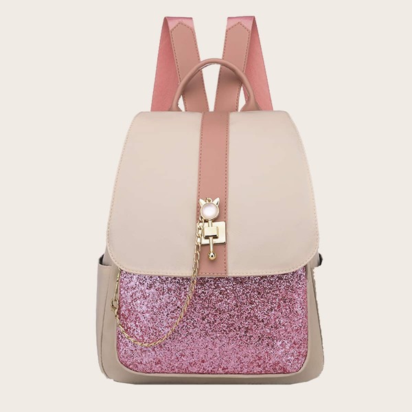 

Girls Glitter Chain Decor Backpack, Pink