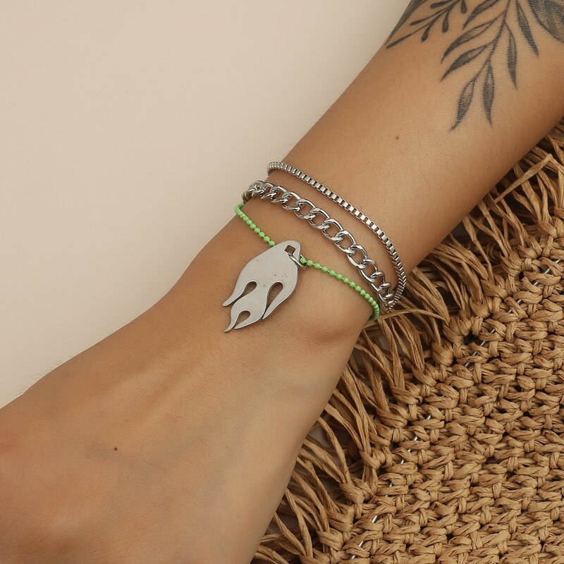 

3pcs Flame Chain Bracelet, Silver