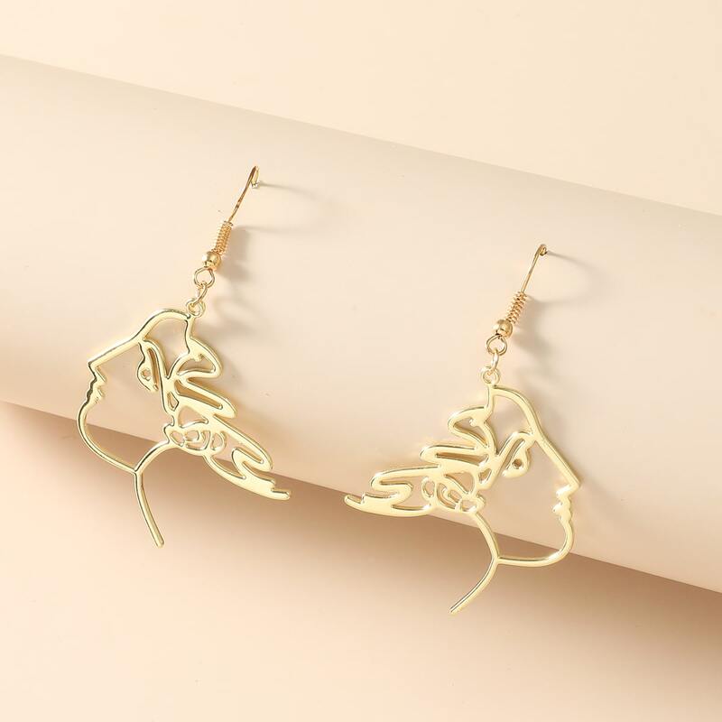 

Abstract Face Drop Earrings, Gold