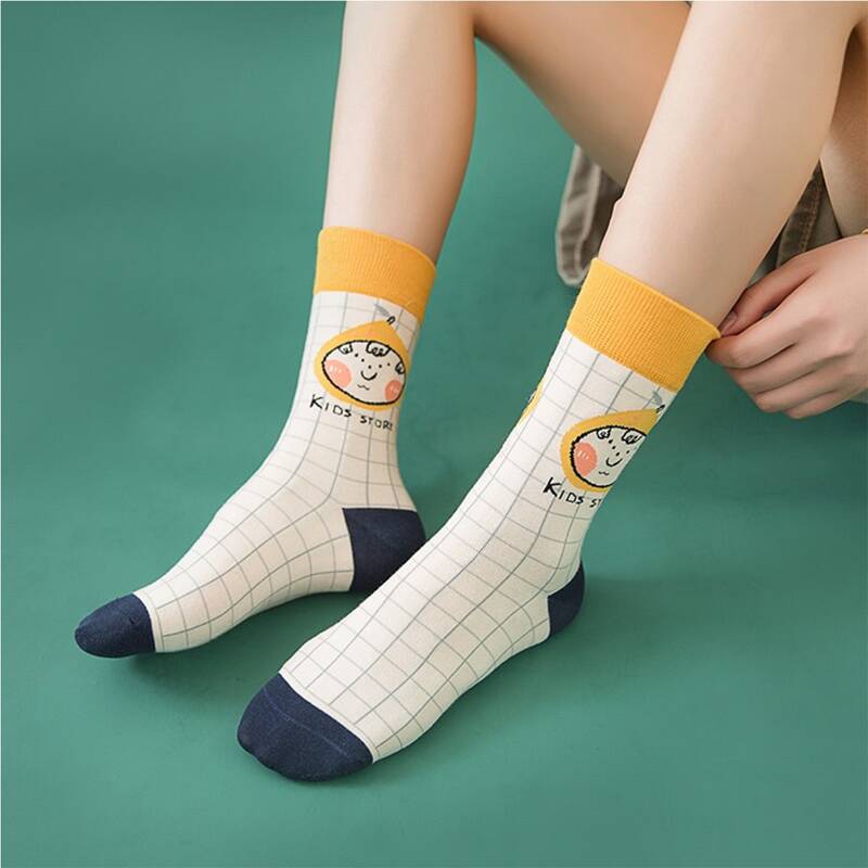 

Cartoon Plaid Crew Socks, Multicolor