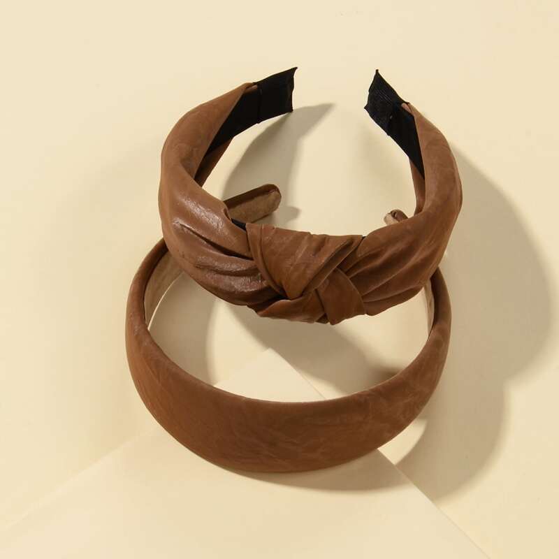

2pcs Knot Decor Hair Hoop, Coffee brown