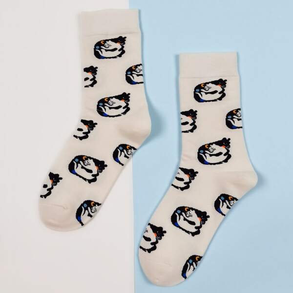 

Cartoon Graphic Socks, Beige