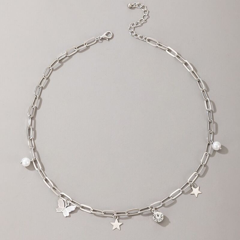 

Butterfly & Star Charm Necklace, Silver