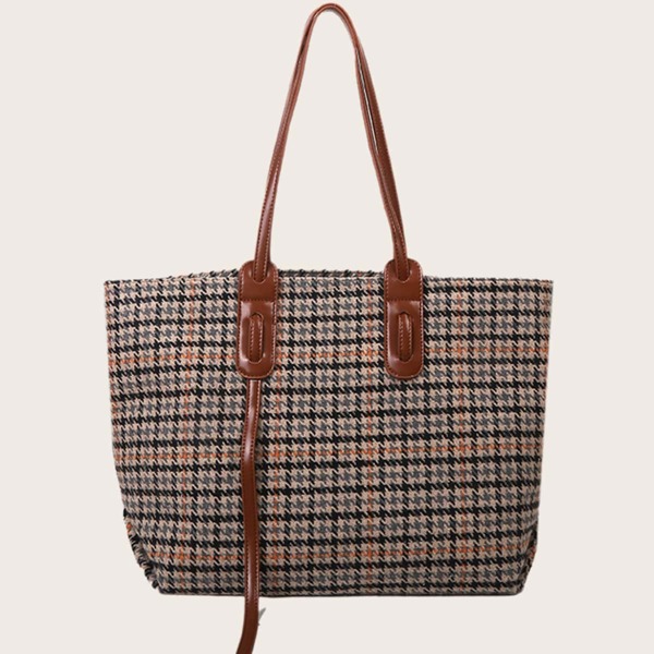 

Tweed Houndstooth Tote Bag, Multicolor