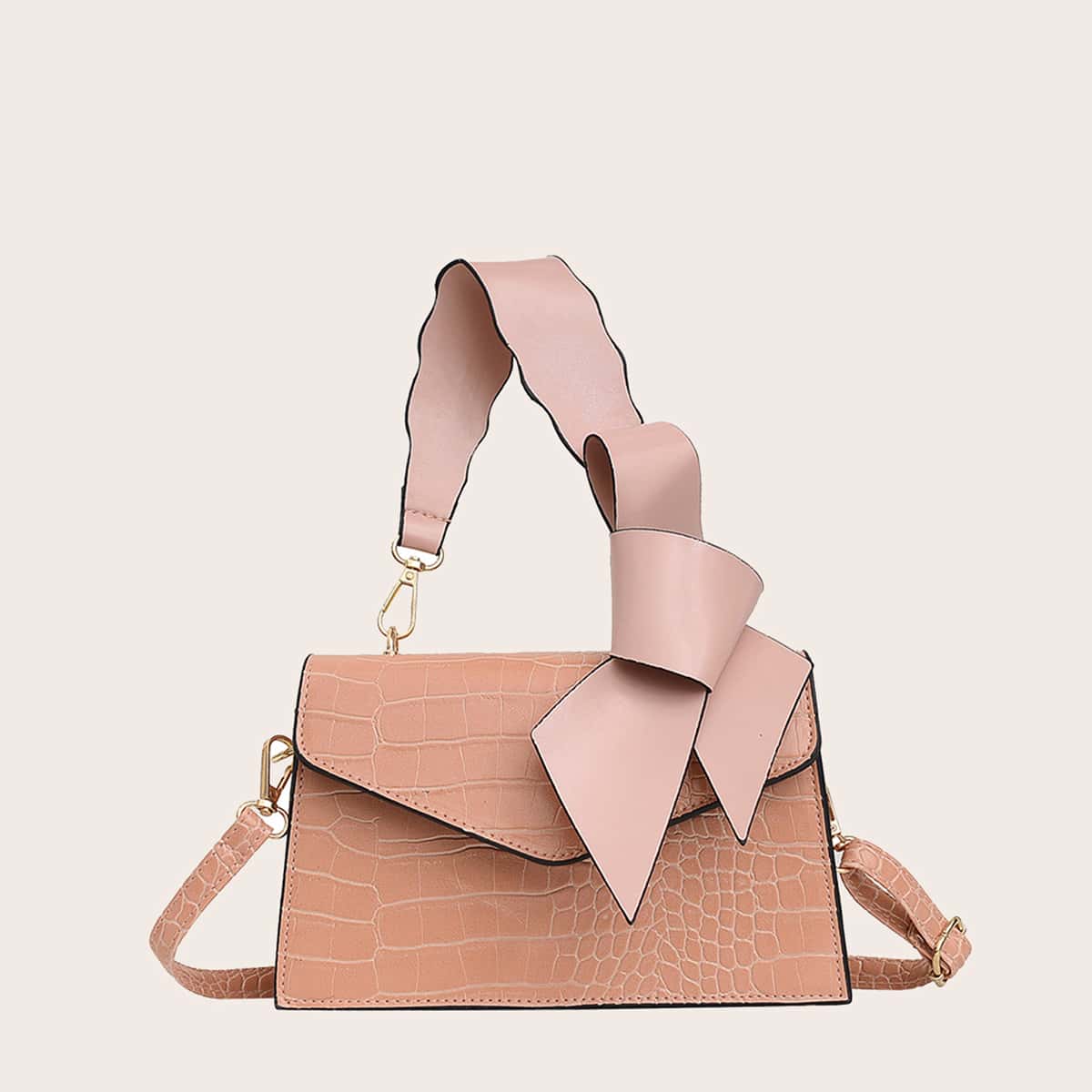 

Croc Embossed Satchel Bag, Khaki