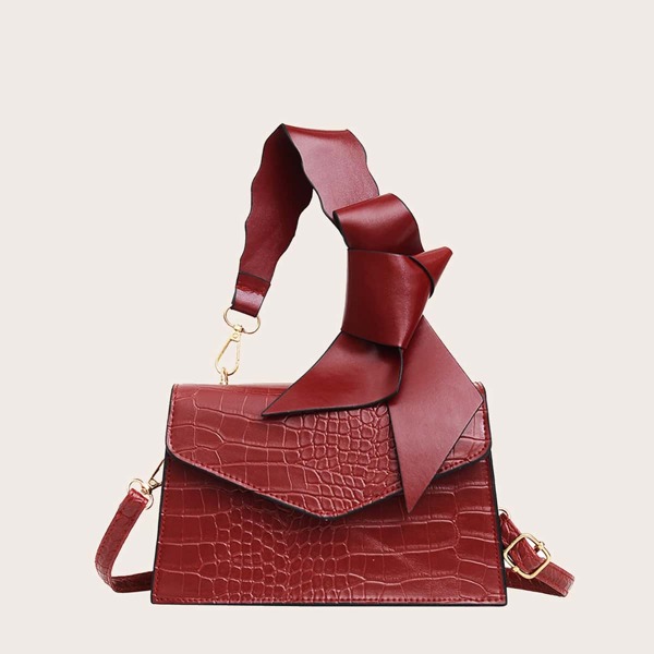 

Croc Embossed Satchel Bag, Red