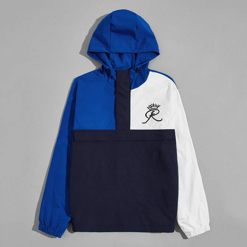 

Guys Graphic Print Colorblock Hooded Jacket, Multicolor