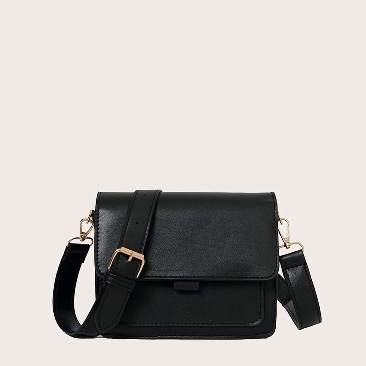 

Flap Plain Crossbody Bag, Black
